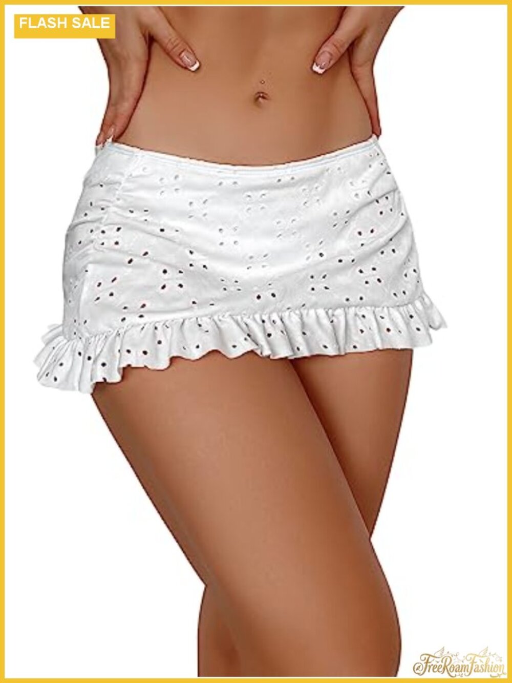 Ruffle Swim Skirt Low Rise Eyelet Bikini Bottoms Beachwear